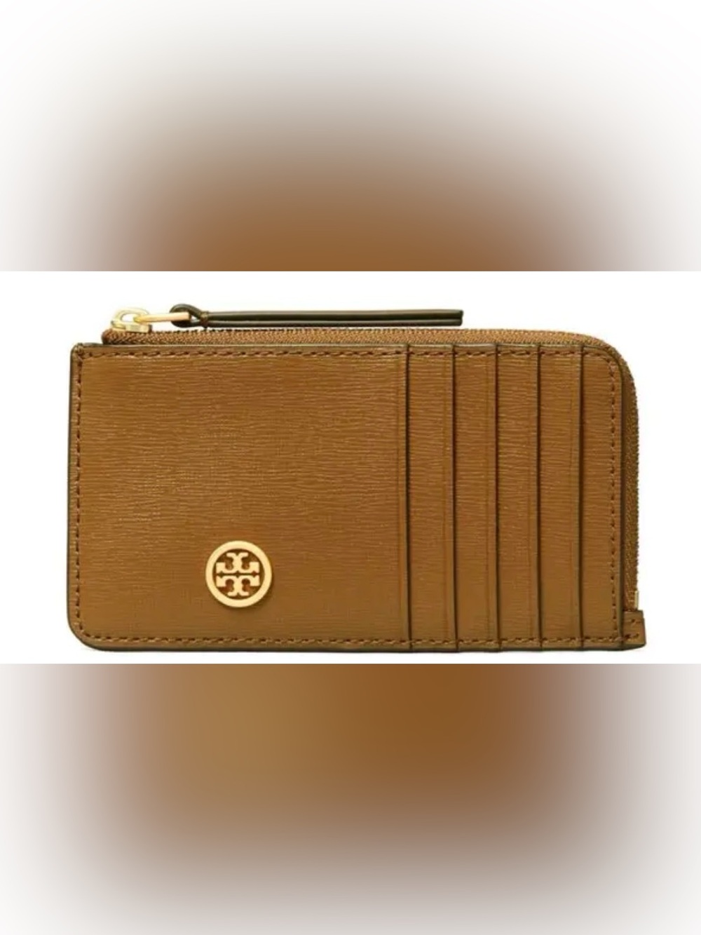 Tory Burch Brown Leather Card Holder with Gold Logo